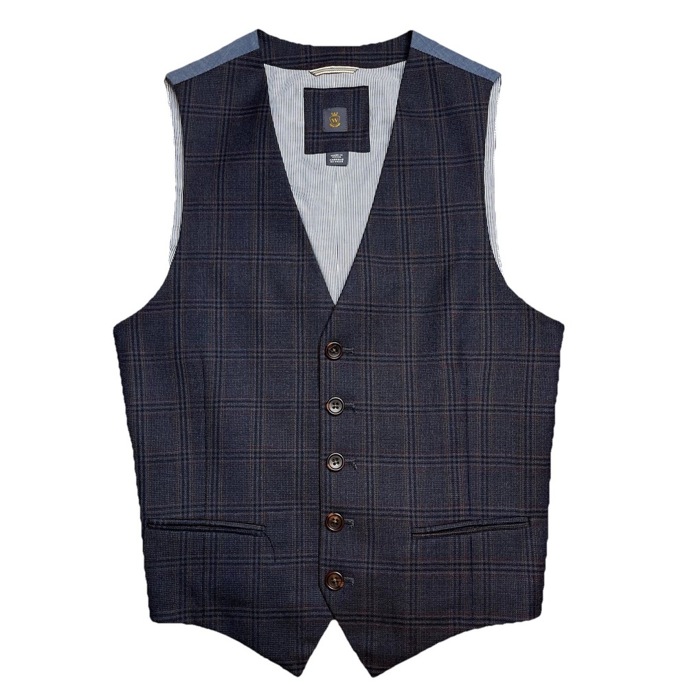 Wallin & Bros‎ Mens Sz S Vest Gray Plaid Five Button Preppy Steampunk Wedding
